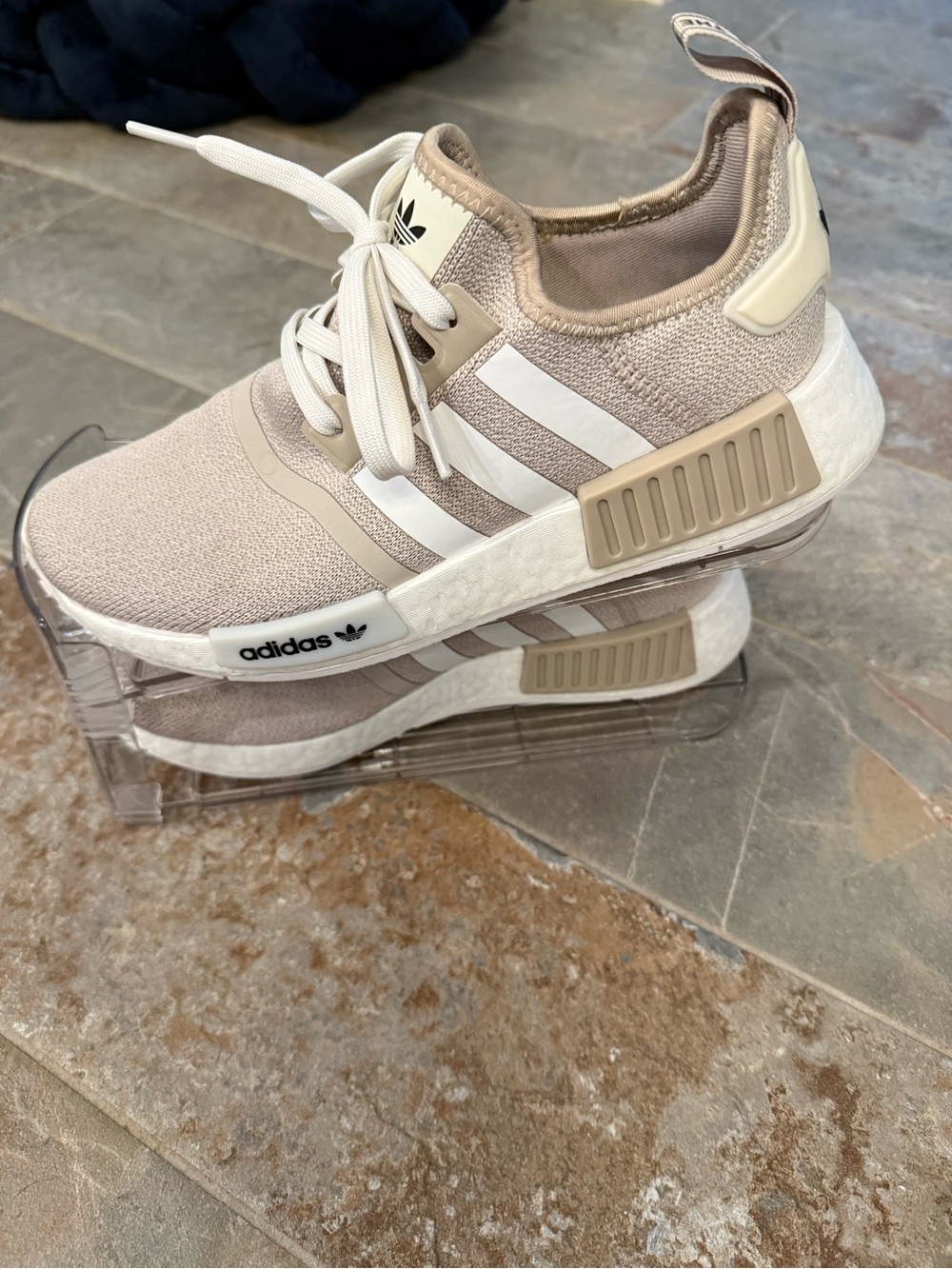 adidas Women’s NMD_R1 Taupe and White Athletic Sneakers